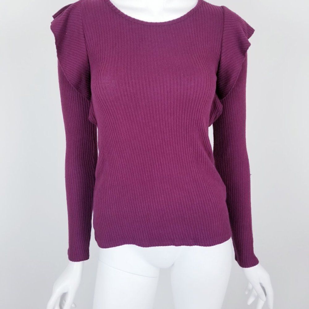 NWT Lucky Brand Ribbed Ruffle Knit Top Small - Picture 3 of 6